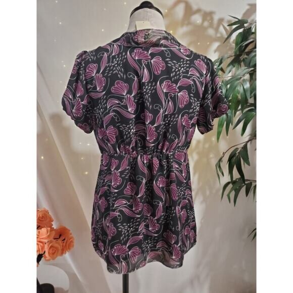 Vtg 90s Y2K NWT Max Studio Sheer Floral Babydoll Tie Top Size L Whimsigoth Fairy - Picture 3 of 11